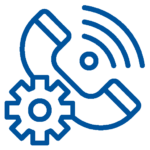 Azurreo Operations and Maintenance icon showing gear and wrench, symbolizing telecom network stability, system performance, and preventive maintenance.